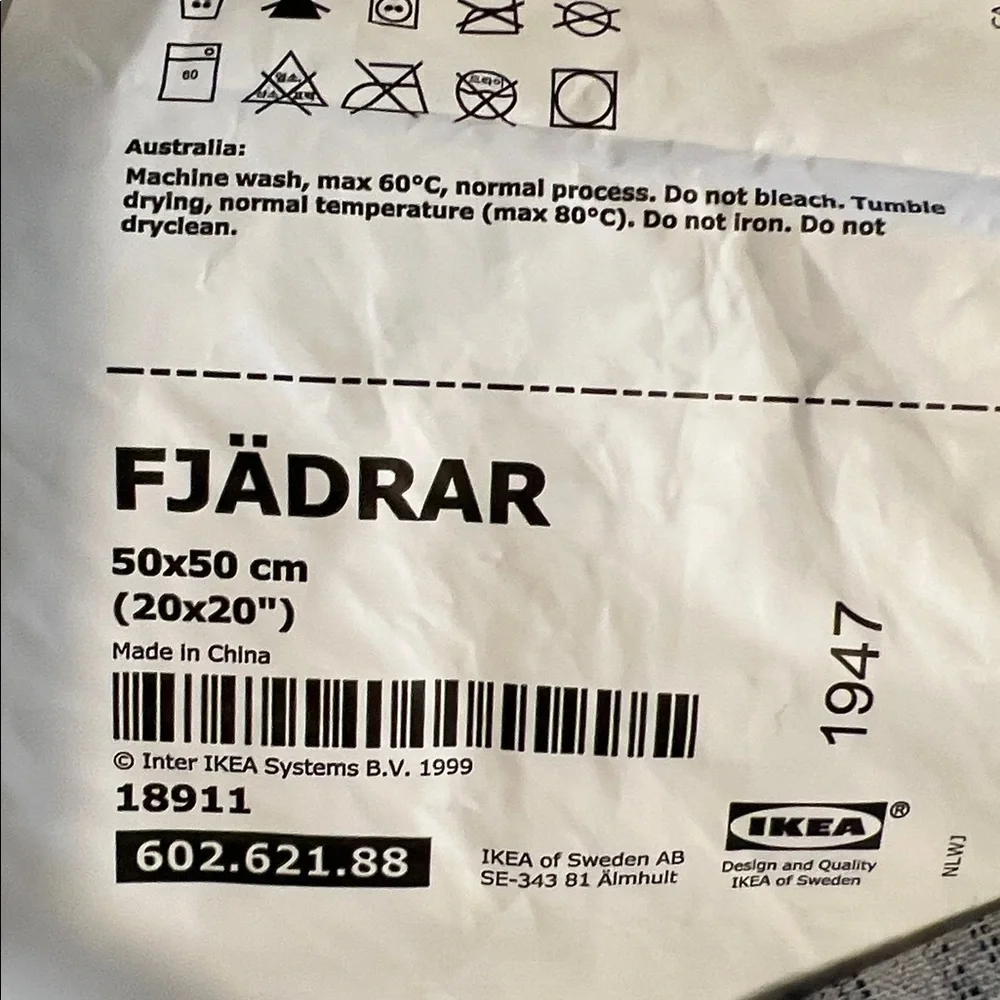 IKEA BLAGRAN Cover w/Fjadrar w/Down Insert Accent Cushion 20x20